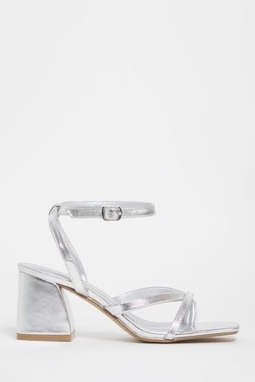 Simply Be Silver Extra Wide Fit Tubular Strappy Sandals