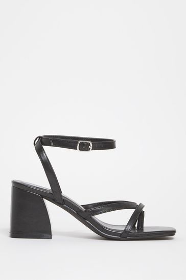 Simply Be Extra Wide Fit Tubular Assymetric Strappy Block Heel Black Sandals