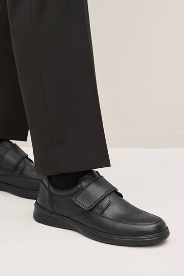Black Wide Fit Leather Easy Fasten Shoes