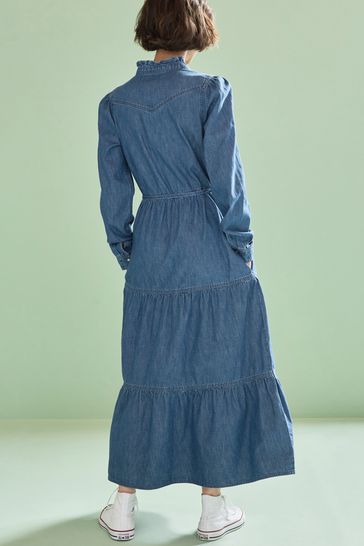 Blue tiered hot sale dress