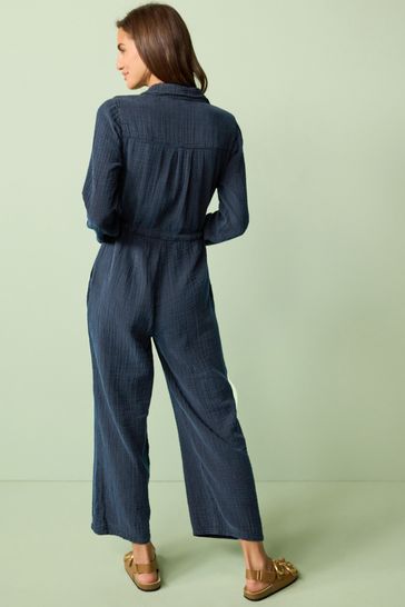 Navy cotton jumpsuit sale