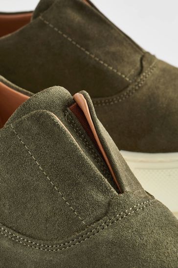 Olive green discount slip on shoes