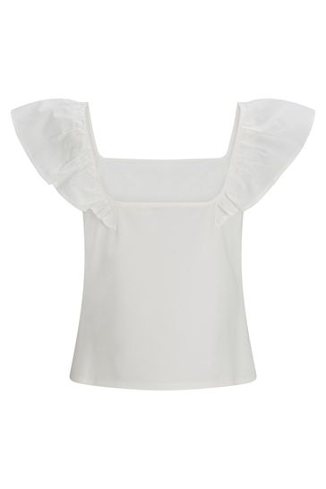 Buy Mint Velvet White Ruffled Square Neck Top from Next Luxembourg