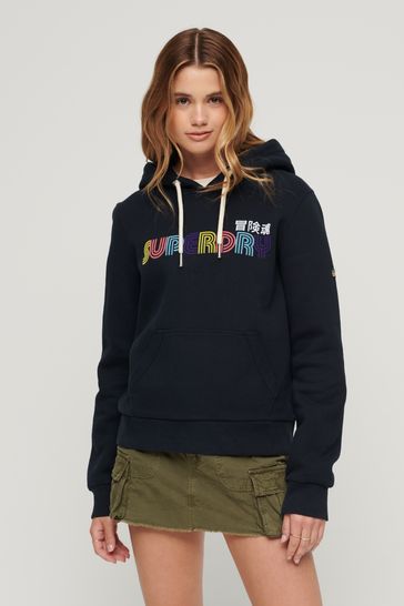 Superdry Blue Retro Rainbow Hoodie