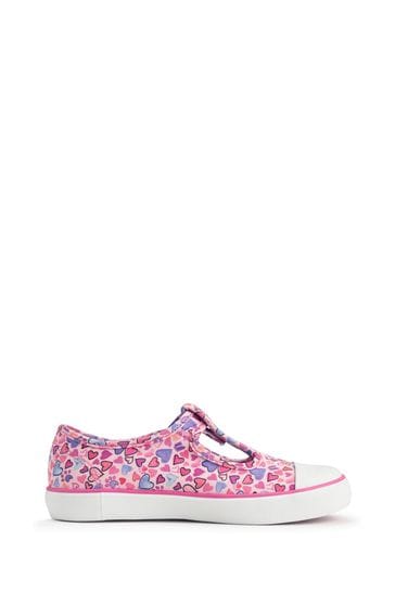 Start Rite Sweets Pink Heart T-Bar Buckle Canvas Shoes