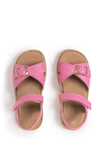 Start Rite Holiday Leather Buckle Rip Tape Sandals F Fit