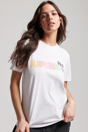 Superdry White Vintage Retro Rainbow T-Shirt
