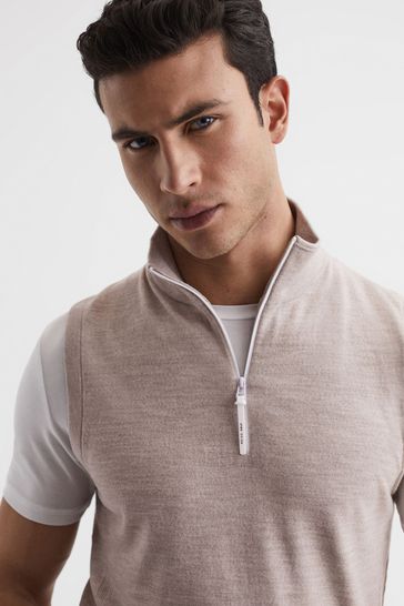 Buy Reiss Stone Melange Wedge Golf Merino Sleeveless Half Zip Jumper from Next Ireland