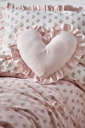 Pink Ruffle Heart Stripe Cushion