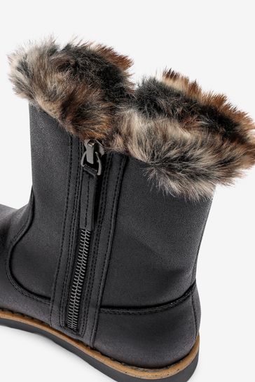 Ladies black fur lined boots hotsell