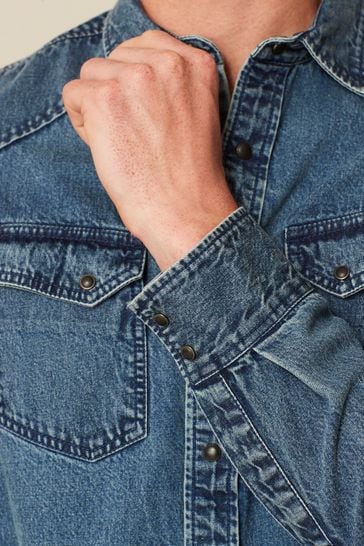 Mens longline denim online shirt