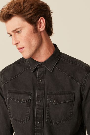 Mens black shop denim shirt uk