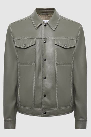 Reiss green leather best sale jacket