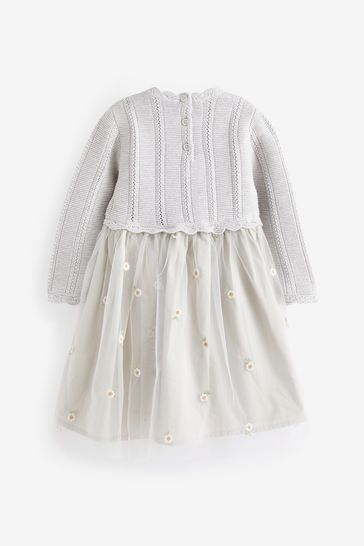 Buy Silver 2 in 1 Jumper Embroidered Tulle Skirt Dress 3mths 7yrs from Next Luxembourg
