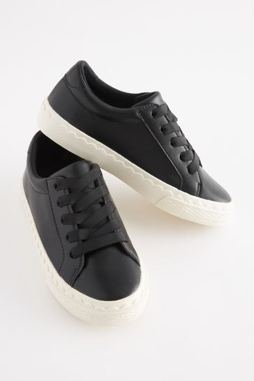 Buy Black Scallop Detail Lace Up Trainers from Next Luxembourg