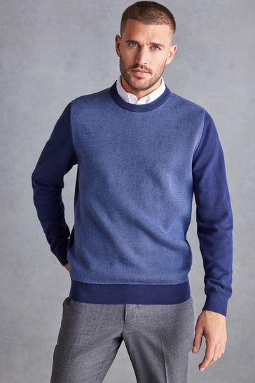 Blue Regular Mock Shirt Knitted Crew Jumper