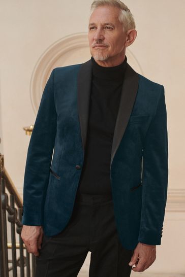 Dark Navy Blue Slim Fit Velvet Blazer