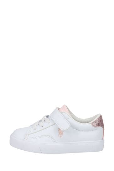 Polo Ralph Lauren White and Pink Glitter Theron V Logo Trainers