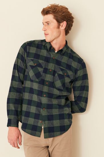 Buy Green Blue Twin Pocket Check Long Sleeve Shirt from Next