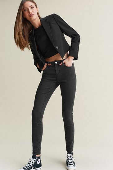 Washed Black Low Rise Skinny Jeans