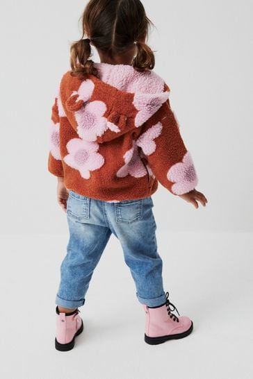 Rust Flowers Teddy Borg Fleece Zip Through Jacket 3mths 7yrs