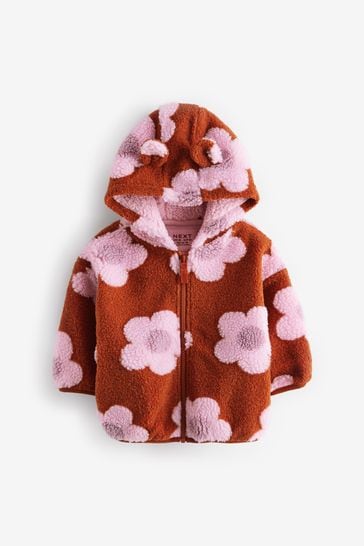 Buy Rust Flowers Teddy Borg Fleece Zip Through Jacket 3mths 7yrs from Next Luxembourg