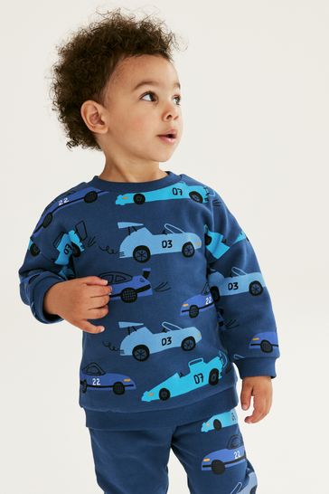 Buy Blue Cars All Over Print Sweatshirt and Jogger Set 3mths 7yrs