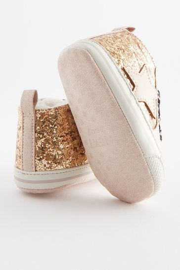 Buy Gold Glitter High Top Baby Trainers 0 24mths from Next Australia