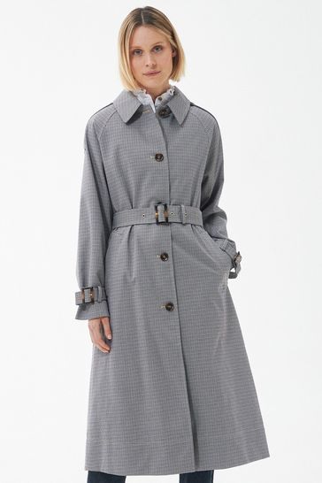 Grey check online trench coat