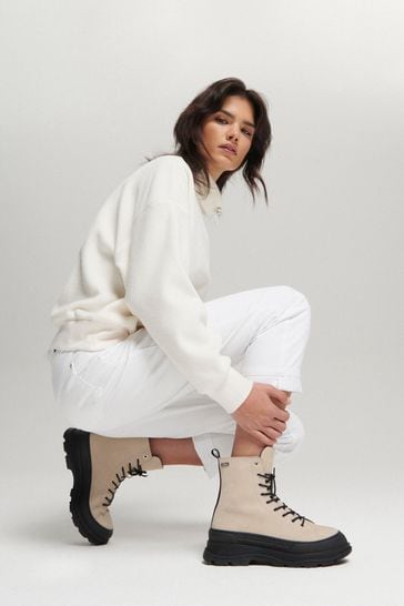 Barbour International Napier Platform Lace Up White Boots