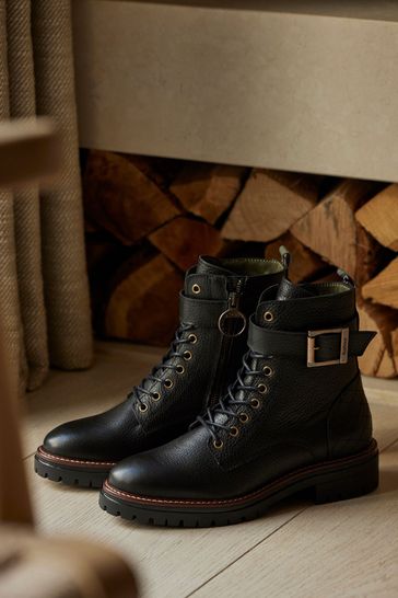 Barbour Black Heidi Lace Up Biker Boots