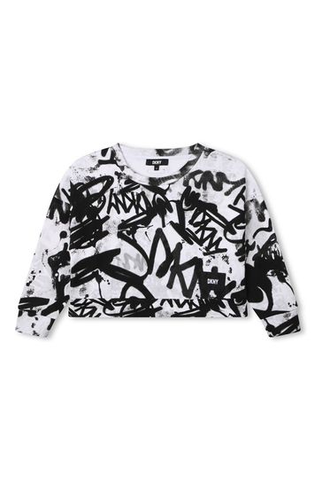 DKNY White Graffiti Print Logo Sweatshirt