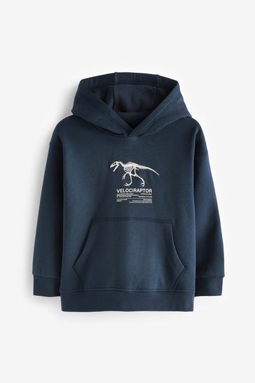 Navy Blue Dinosaur Graphic Hoodie (3-16yrs)