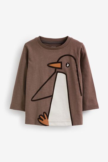 Brown Penguin Long Sleeve Character T-Shirt (3mths-7yrs)