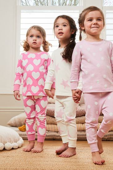 Buy Pink White Heart Spot And Star Pyjamas 3 Pack 9mths 12yrs from Next Denmark