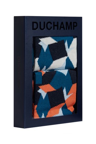 Duchamp Mens Blue 2 Pairs Gift Set Cube Socks