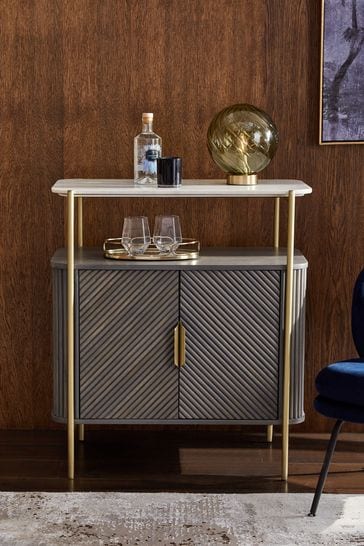 Dark Grey Valencia Marble Mango Wood Drinks Cabinet