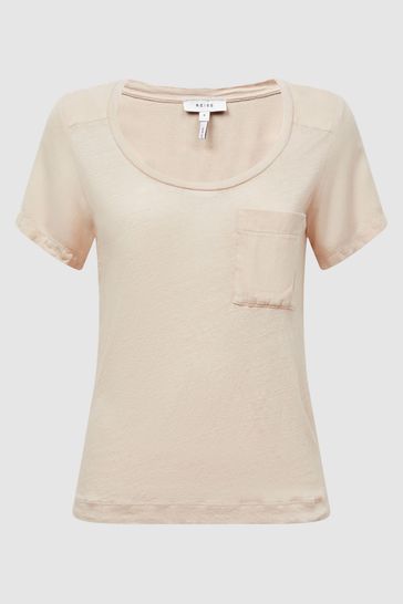 Buy Reiss Stone Camilla Woven Linen Short Sleeve T Shirt from Next