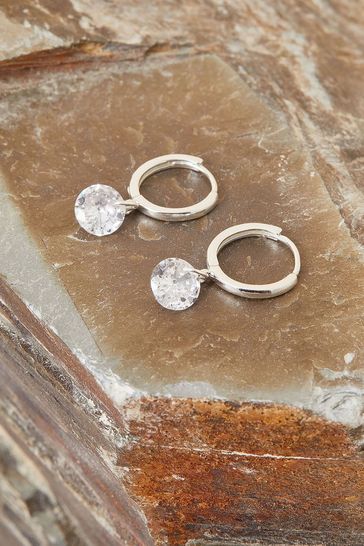 Buy Accessorize Sterling Silver Sparkle Charm White Huggie Hoops