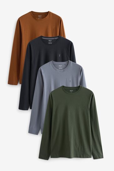 Light Grey/Charcoal/Khaki/Dark Orange Long Sleeve Stag T-Shirts 4 Pack