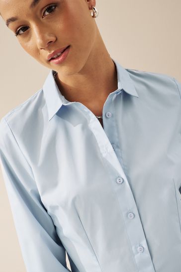 Blue shirt white collar womens new arrivals