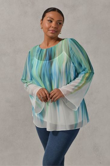 Live Unlimited Blue Curve High Low Cami Chiffon Top