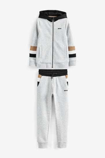 Buy BOSS Grey Colourblock Logo Hooded Tracksuit Next