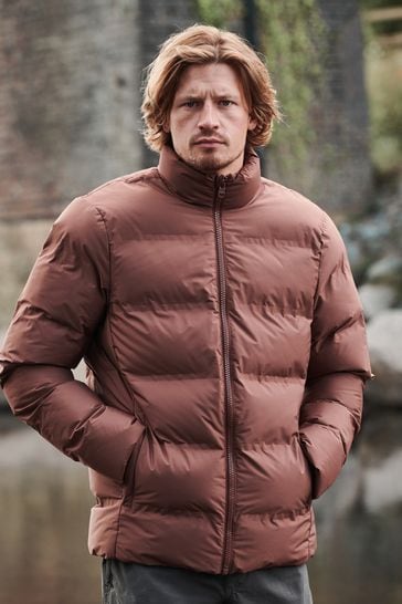 Buy Rust Brown Non Hooded Shower Resistant Hooded Puffer Jacket
