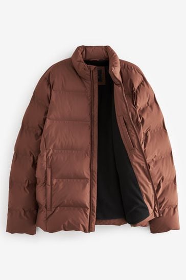 Buy Rust Brown Non Hooded Shower Resistant Hooded Puffer Jacket