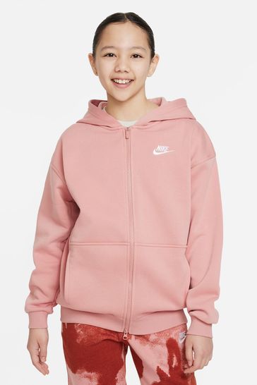Nike Pink Oversized Club Fleece Zip Through Hoodie
