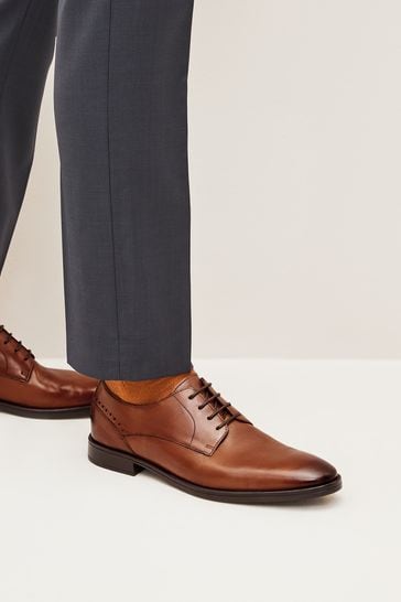 Tan Brown Signature Leather Derby Shoes