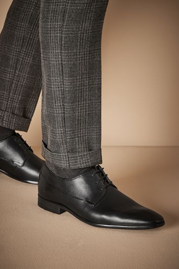 Black Signature Textured Leather Derby Shoes