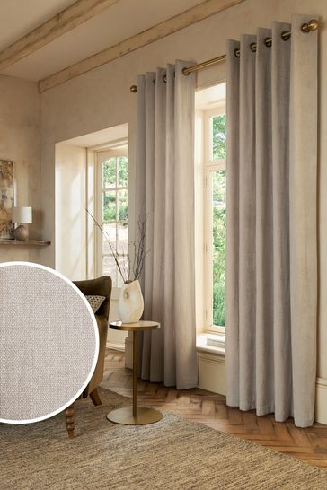 Natural Matte Chenille Lined Eyelet Curtains