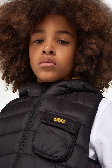 Buy Barbour International Boys Ouston Hooded Logo Black Gilet